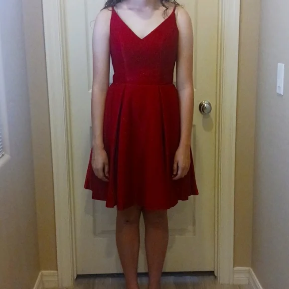 knee length dresses for ladies Macloth Deep V Neck Mini Prom Homecoming Dress Red Wedding Party Formal Gown Custom Color / Above Knee / US4 main image 0